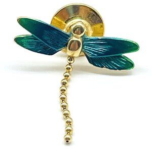 Vintage AVON Dragonfly Tie Tack Chain Lapel Pin Signed